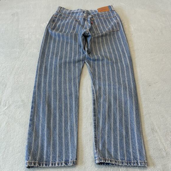 Levis 501 BIG E Conductor Pinstripe Jeans Womens 26x26 Straight Leg Button Fly - Picture 1 of 16